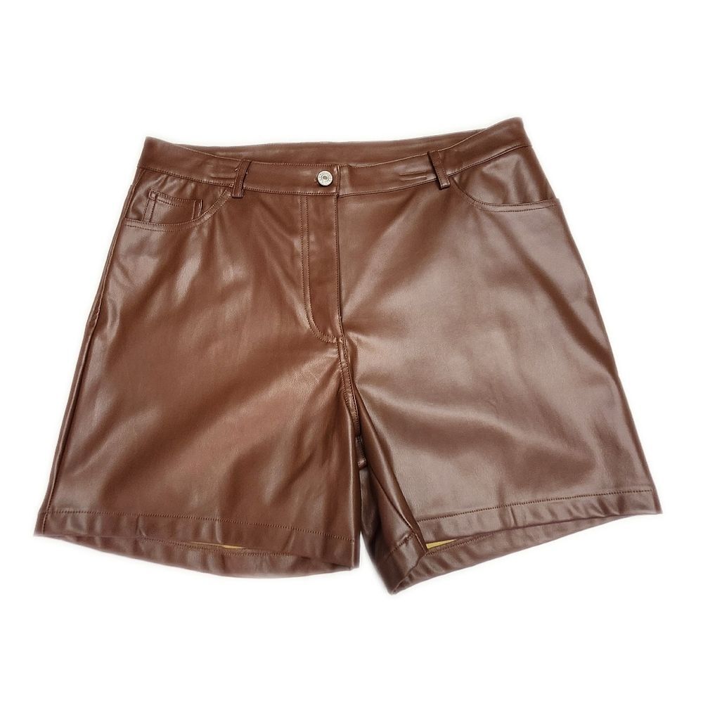 ee:some Brown Faux Leather Shorts, L